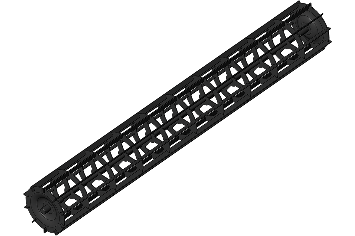 The Flat Bar Roller leaves a finely ground surface. A Ø410 mm Flat Bar Roller can advantageously be mounted together with a longfinger harrow, which will leave the ground surface fine and easily compressed. The roller is built with 12 pcs. flat steel 8 x 40 mm, which gives the field a fine structure.